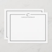 Modern Initial Black and White Border Stationery ノートカード (正面/裏面)