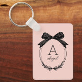 Modern Initial Black Bow Blush Pink Monogram キーホルダー (正面)