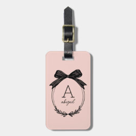 Modern Initial Black Bow Blush Pink Monogram ラゲッジタグ
