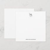 Modern Initial Letterpress Simple Black ノートカード (正面/裏面)