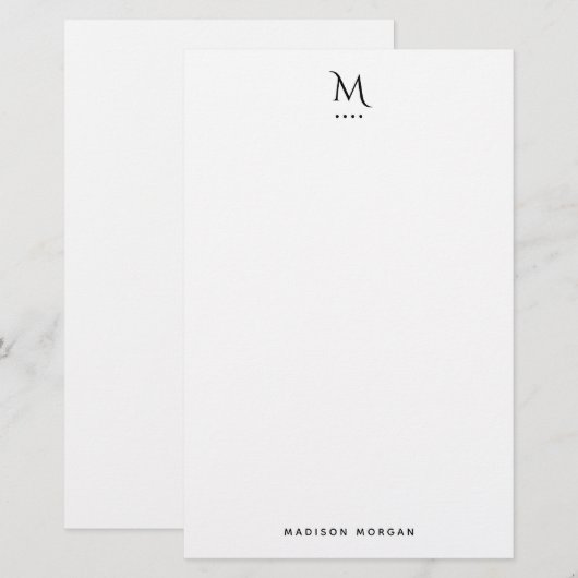 Modern Initial Letterpress Simple Black 便箋 (正面/裏面)