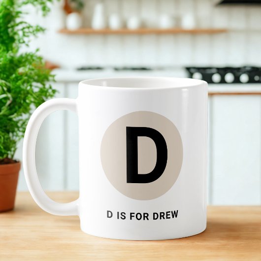 Modern Initial Mug – “D is for [Name]” Design コーヒーマグカップ