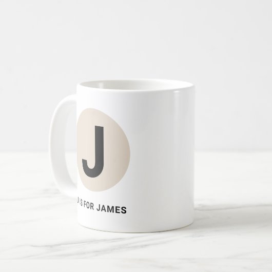 Modern Initial Mug – “J is for [Name]” Design コーヒーマグカップ (正面左)