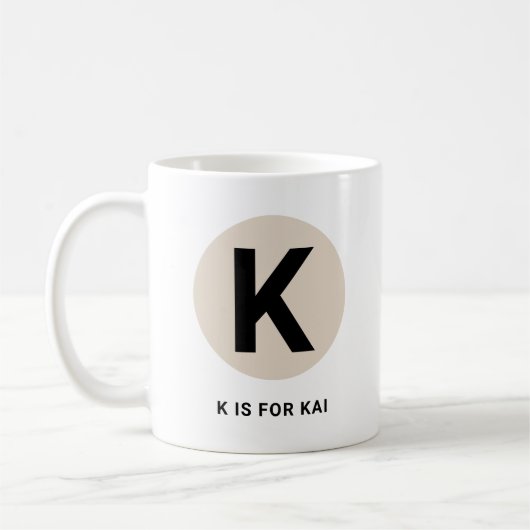 Modern Initial Mug – “K is for [Name]” Design コーヒーマグカップ (左)