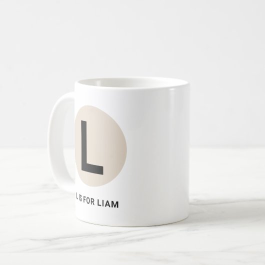 Modern Initial Mug – “L is for [Name]” Design コーヒーマグカップ (正面左)