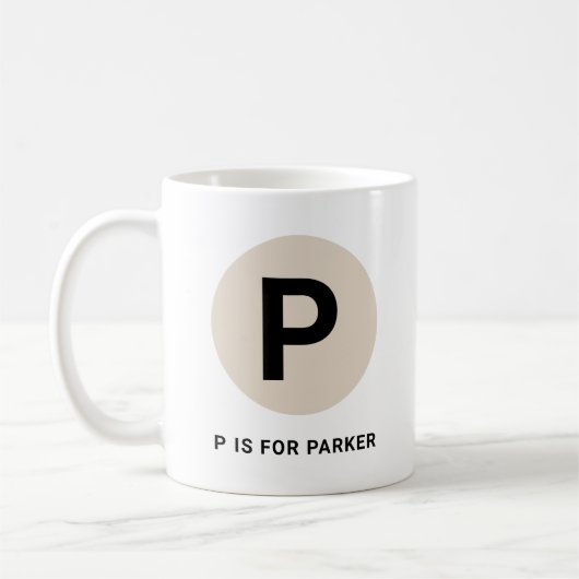 Modern Initial Mug – “P is for [Name]” Design コーヒーマグカップ (左)