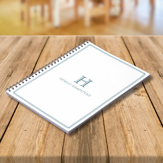 Modern Initial Patina Blue Border ノートブック