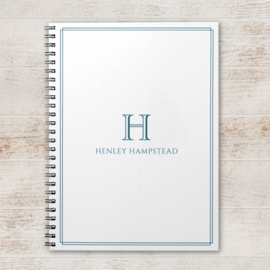 Modern Initial Patina Blue Border ノートブック