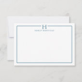 Modern Initial Patina Blue Border Stationery ノートカード (正面)