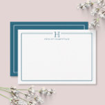 Modern Initial Patina Blue Border Stationery ノートカード<br><div class="desc">This design features a thin double border with space for a monogram and name/text at the top. Click the customize button if you would like to adjust the design elements and/or further modify the text! Variations of this design, additional colors, as well as coordinating products are available in our shop,...</div>