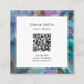 Modern Initial QRCode BlueTeal Watercolor Abstract スクエア名刺 (裏面)