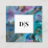 Modern Initial QRCode BlueTeal Watercolor Abstract スクエア名刺 (正面)