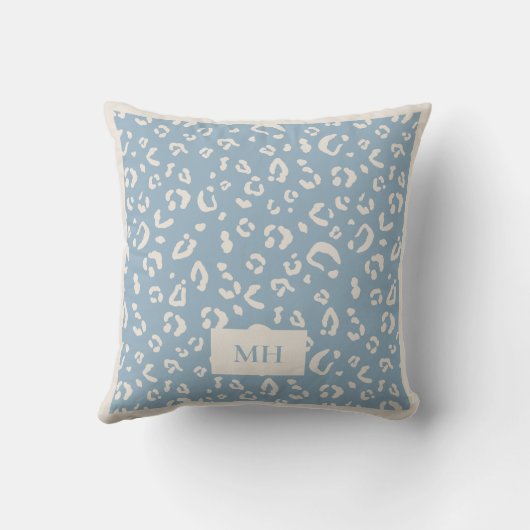 Modern  Initials Blue Leopard Spots Print Monogram クッション (裏面)