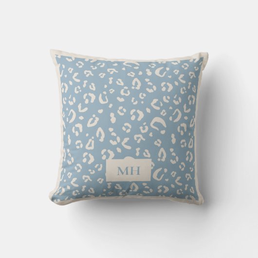 Modern  Initials Blue Leopard Spots Print Monogram クッション (正面)