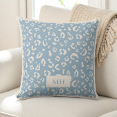 Modern  Initials Blue Leopard Spots Print Monogram クッション