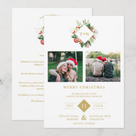 Modern Initials Floral Christmas Wreath 2 Photos セーブザデート