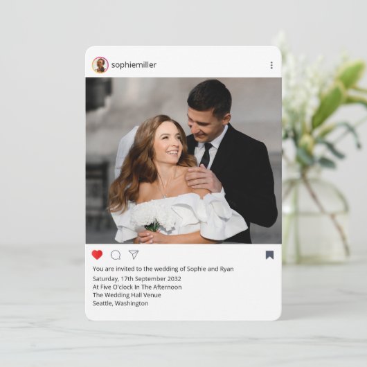 Modern Instagram Frame Custom Photo Wedding  招待状 (スタンド正面)