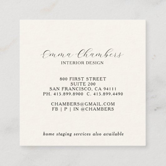 Modern Interior Designer スクエア名刺 (裏面)