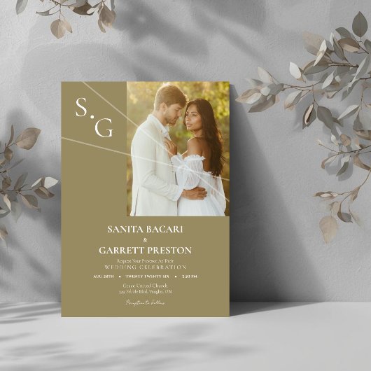 Modern Intersecting Lines Photo Wedding Invitation 招待状