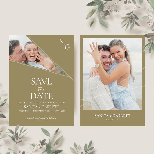 Modern Intersecting Lines Save The Date Card 招待状