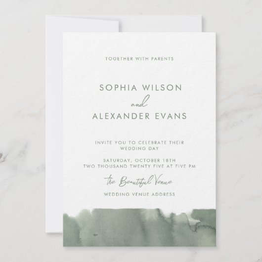 Modern Invitation Watercolor Wedding. 招待状 (正面)