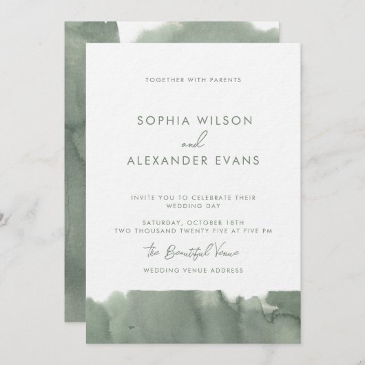 Modern Invitation Watercolor Wedding. 招待状 (正面/裏面)