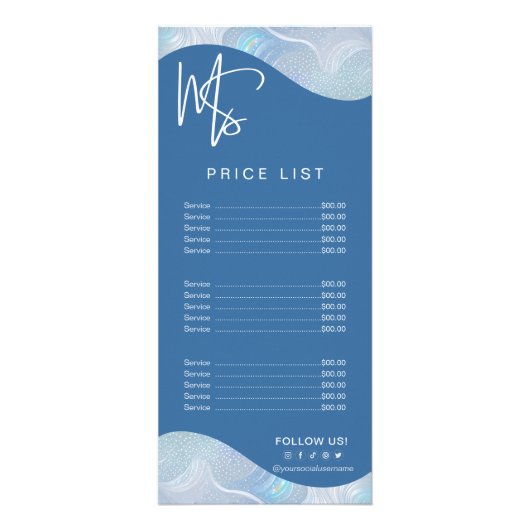 Modern Iridescent Blue Gradient Price List ラックカード (正面)