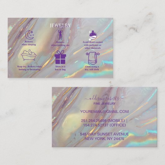 Modern Iridescent Branding Style Jewelry Care 名刺 (正面/裏面)
