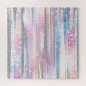 Modern Iridescent & Silver Glitter Strokes Stripes ジグソーパズル (横)