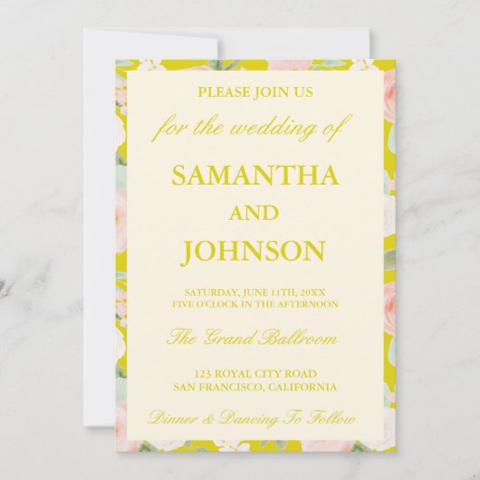 Modern Island Citrus Ivory Floral Monogram Wedding 招待状 (正面)
