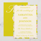 Modern Island Citrus Ivory Floral Monogram Wedding 招待状 (正面/裏面)
