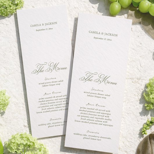 Modern Ivory and Green Wedding Menu Card 招待状