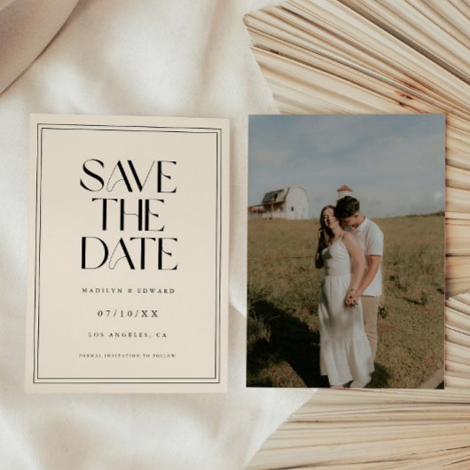 Modern Ivory Bold Typography Wedding Photo セーブザデート