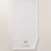 Modern Ivory Gold Script Monogram ビーチタオル (正面)
