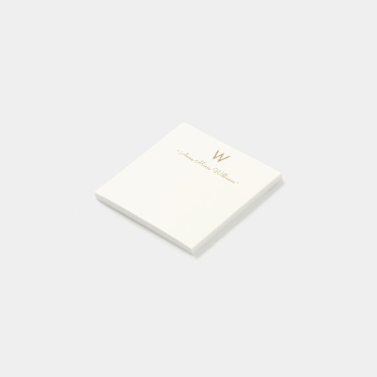 Modern Ivory Gold Script Monogram ポストイット (アングル)