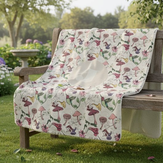 Modern Ivory Hummingbird Flowers Leaves シェルパブランケット