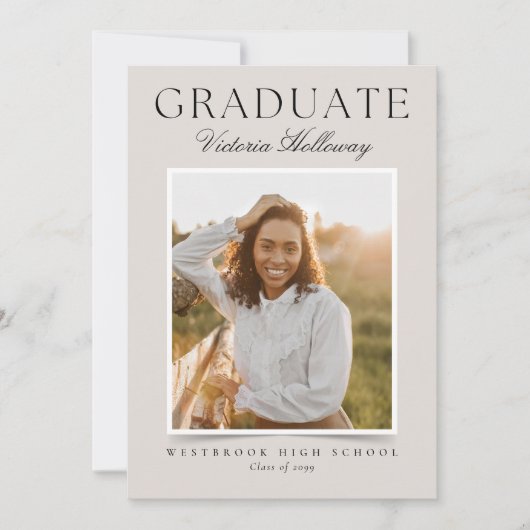 Modern Ivory One Photo Graduation Announcement 招待状 (正面)