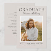 Modern Ivory One Photo Graduation Announcement 招待状 (正面/裏面)