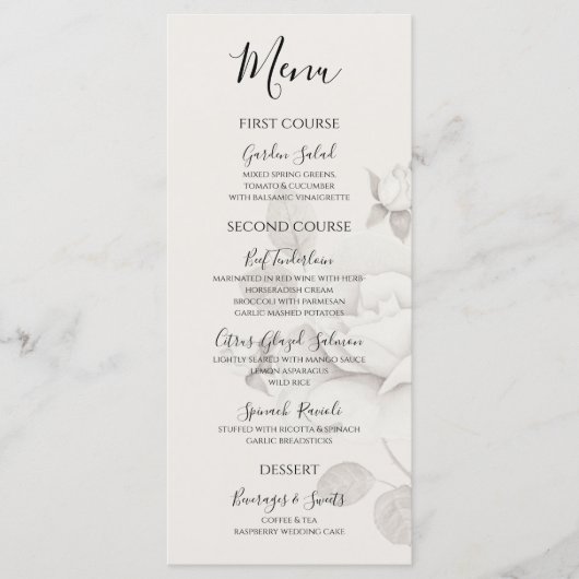 Modern Ivory Rose Wedding Flat Menu メニュー (正面)