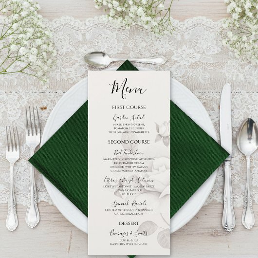 Modern Ivory Rose Wedding Flat Menu メニュー