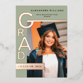 Modern Jade Graduation Announcement Rose Gold foil 箔シーズンカード (正面)
