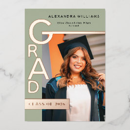 Modern Jade Graduation Announcement Rose Gold foil 箔シーズンカード