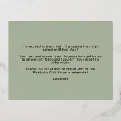 Modern Jade Graduation Party Invitation Rose Gold  箔招待状ポストカード (裏面)