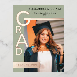 Modern Jade Graduation Party Invitation Rose Gold  箔招待状ポストカード