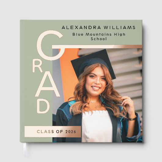 Modern Jade Graduation Photo Rose Gold ゲストブック (正面)