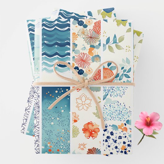 Modern Japanese Indigo Pattern Collage Sampler ラッピングペーパーシート