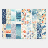 Modern Japanese Indigo Pattern Collage Sampler ラッピングペーパーシート (正面)