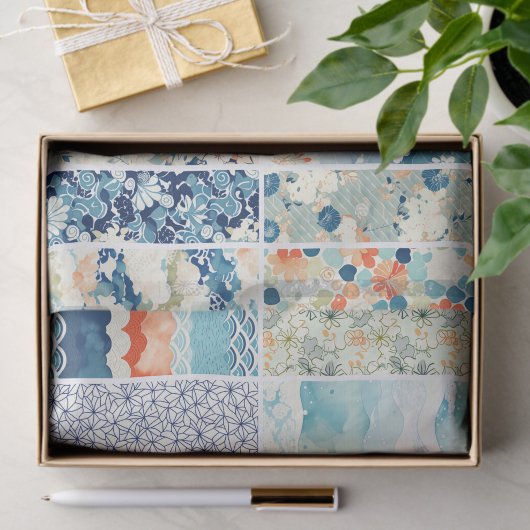 Modern Japanese Indigo Pattern Collage Sampler 薄葉紙