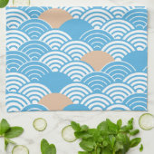 Modern Japanese Seigaiha Waves & Rising Sun キッチンタオル (折り畳み)