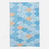 Modern Japanese Seigaiha Waves & Rising Sun キッチンタオル (縦)